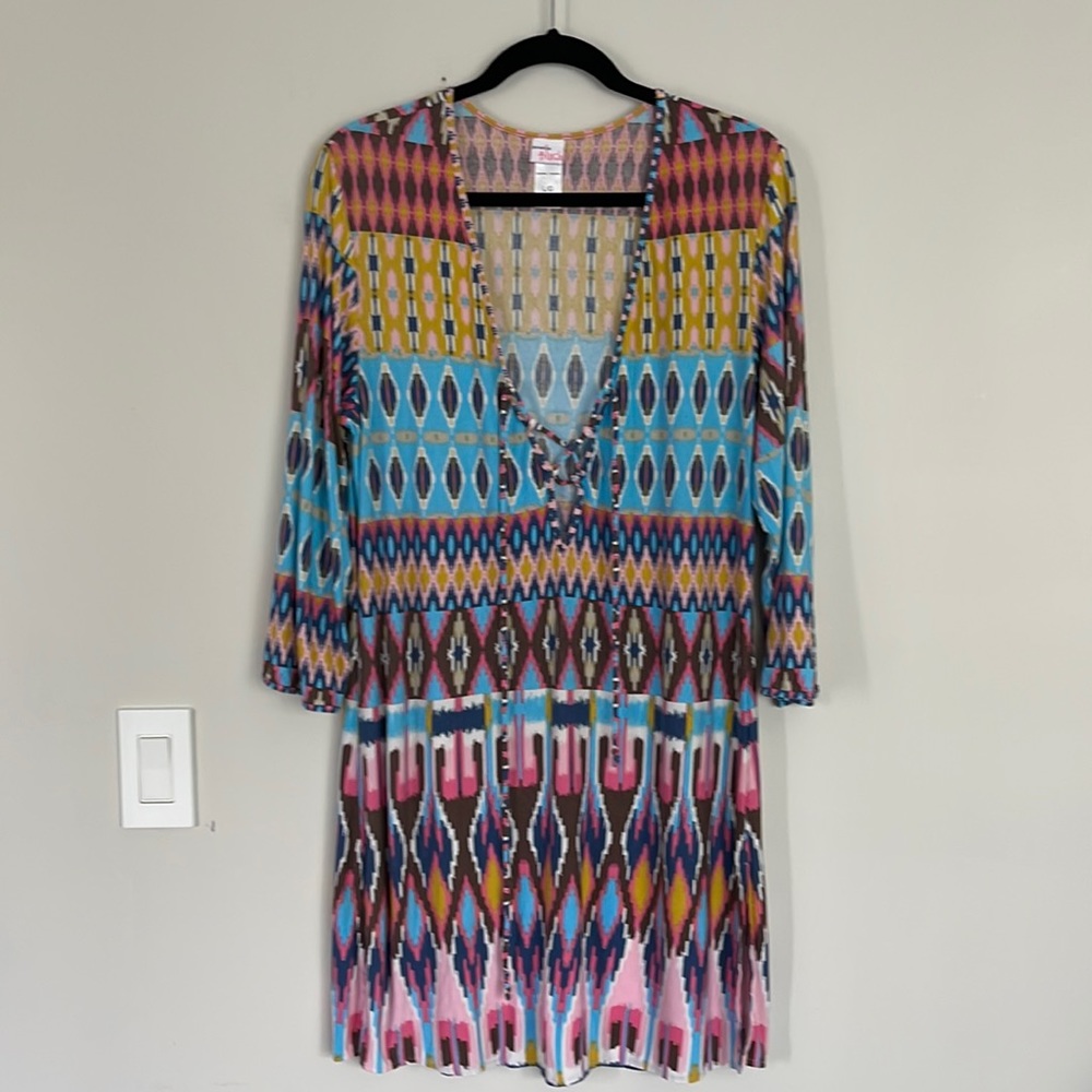 Profile Blush IKAT Multicolored Cover-up Summer Dress Size L